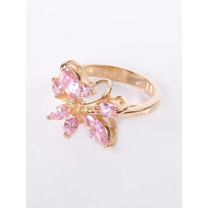 Кольцо с розовым фианитом &quot;Цветочная бесконечность&quot;, позолота с родирование, размер 18