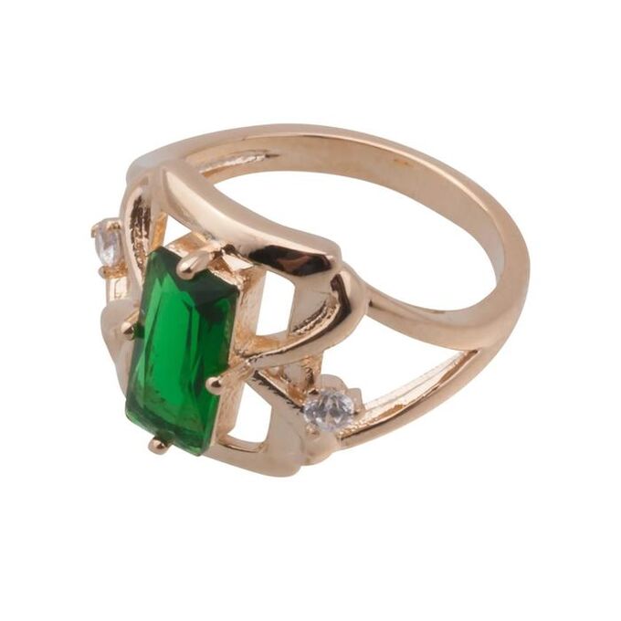 Кольцо с фианитом зелёным &quot;Леди-Ди&quot;, позолота с родированием , размер 16