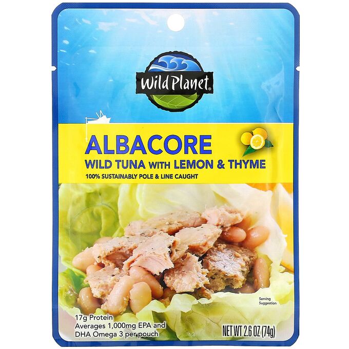Wild Planet, Albacore Wild Tuna with Lemon &amp; Thyme, 2.6 oz (74 g)