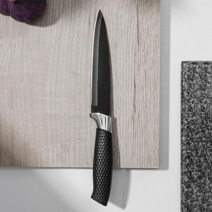 Нож с антиналипающим покрытием Доляна «Супер-блэк», лезвие 13 см, цвет чёрный