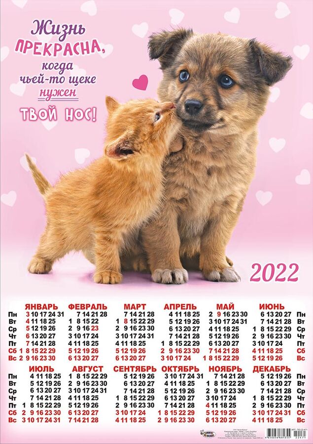 Листовой календарь на 2022 год А2 &quot;Кошка и собака&quot;