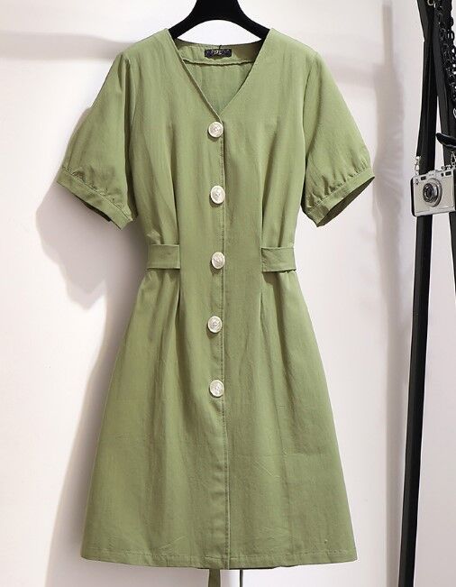 Женское платье с коротким рукавом, на пуговицах, цвет зеленый