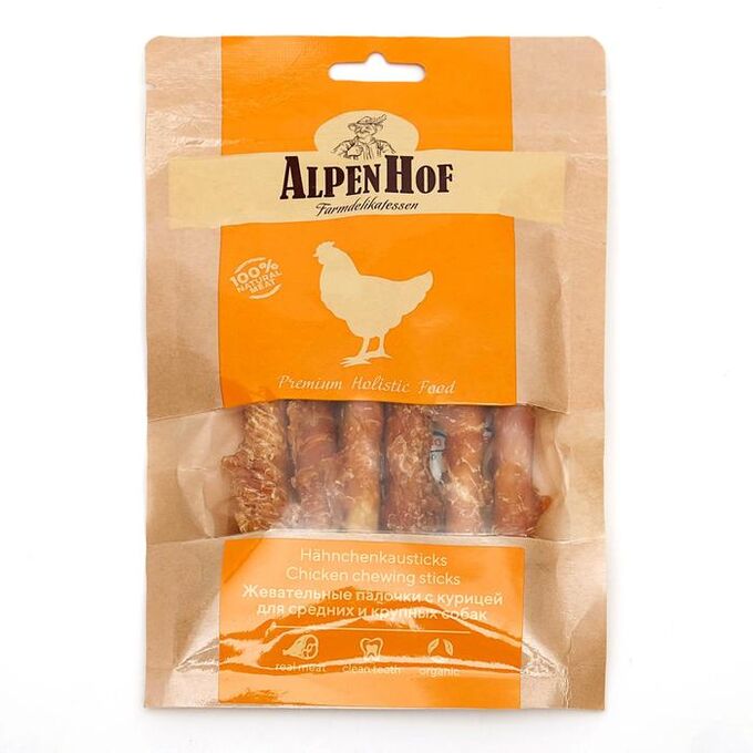 Жевательные палочки AlpenHof для собак средниX и крупныX пород, курица, 80 г
