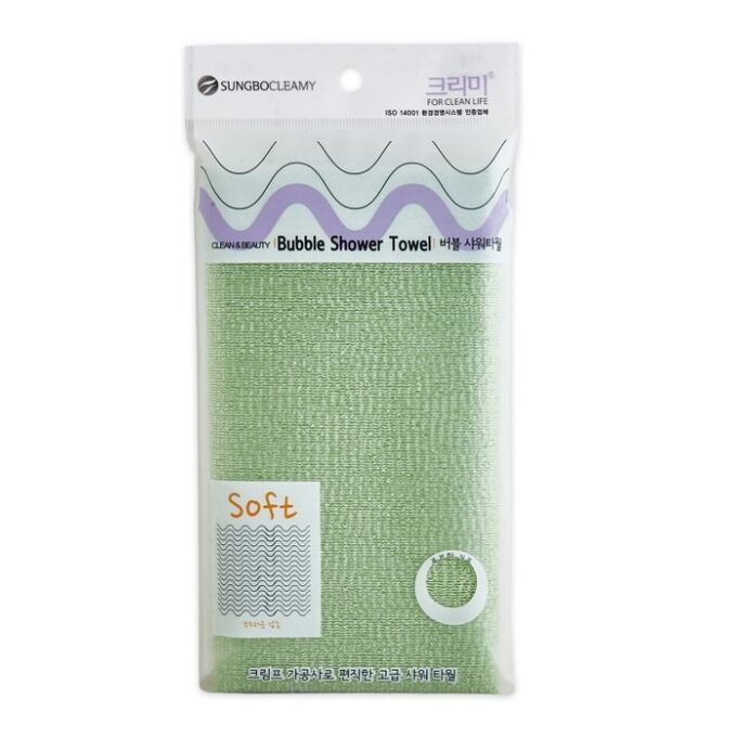 SUNG BO CLEAMY Мочалка для тела с плетением «Сетка» и текстурными нитями &quot;Bubble Shower Towel&quot; (средней жёсткости) размер 28 см х 100 см 200