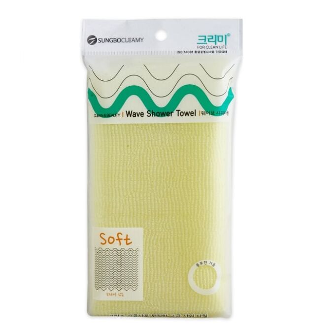 SUNG BO CLEAMY Мочалка для тела с плетением «Волна» однотонная &quot;Wave Shower Towel&quot; (мягкая) размер 28 см х 100 см