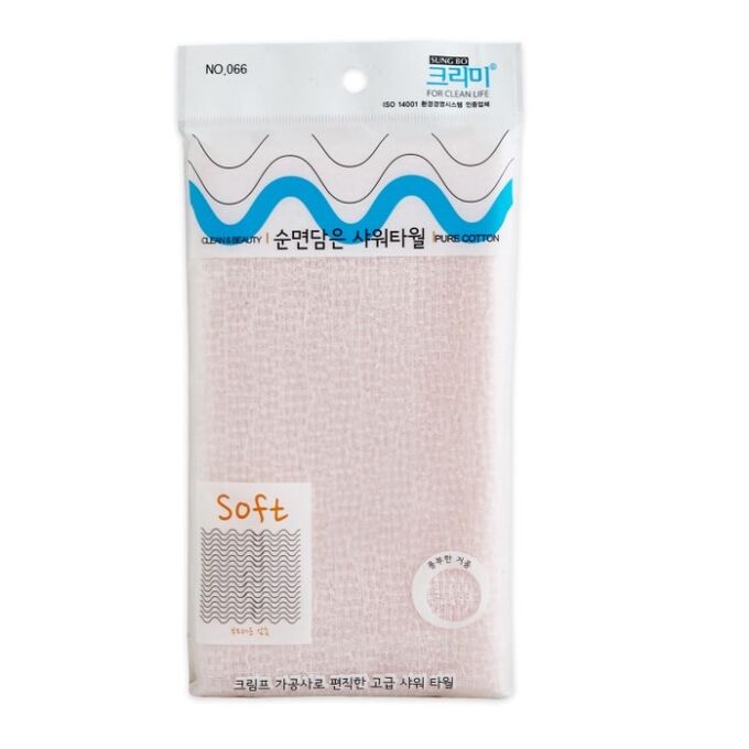 SUNG BO CLEAMY Мочалка для тела с плетением «Сетка» и хлопковыми нитями &quot;Pure Cotton Shower Towel&quot; (жёсткая) размер 28 см х 100 см 200