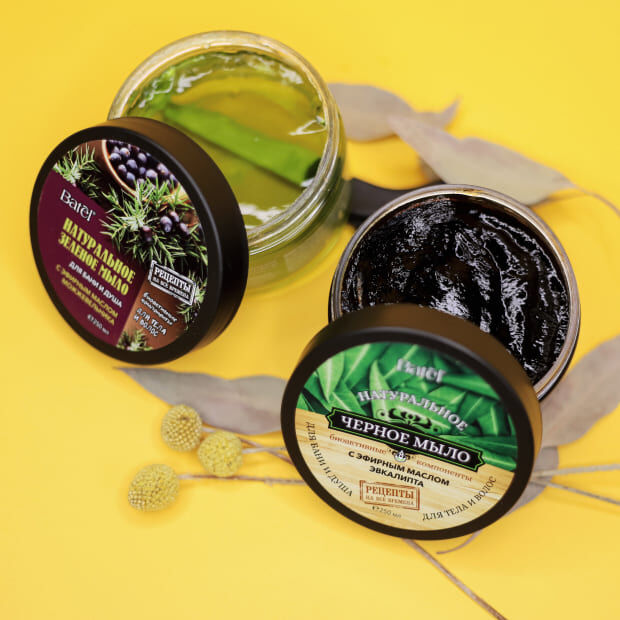 Batel 250 мл* Натуральное черное мыло для тела и волос 
с эфирным маслом эвкалипта