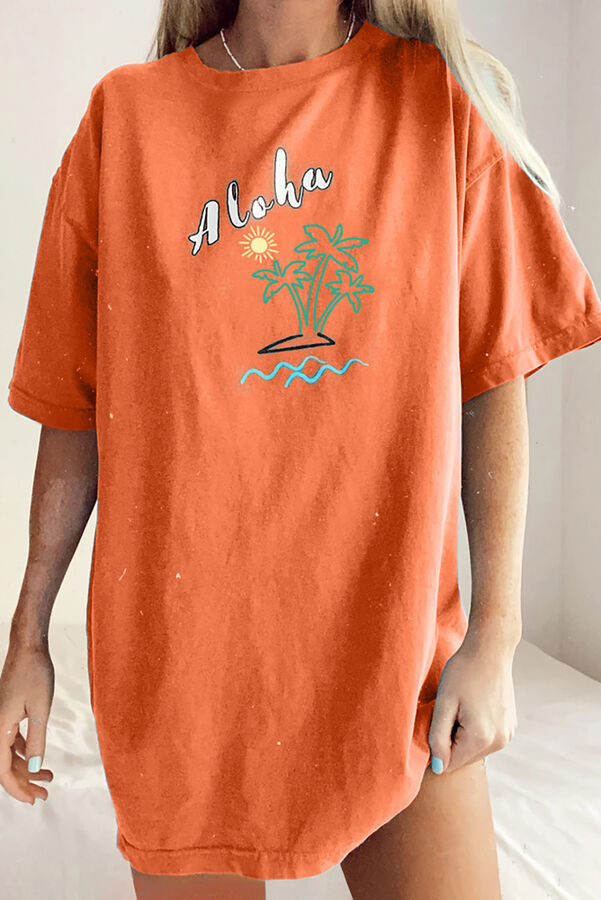 VitoRicci Оранжевая пляжная футболка оверсайз с надписью: Aloha