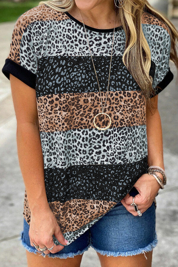 VitoRicci Черная полосатая футболка с леопардовым принтом