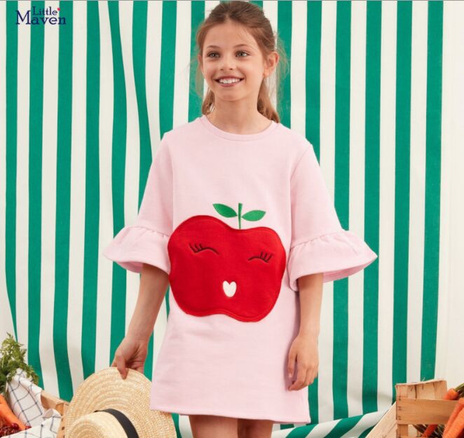 Детское платье, принт &quot;Красное яблоко&quot;, цвет светло-розовый