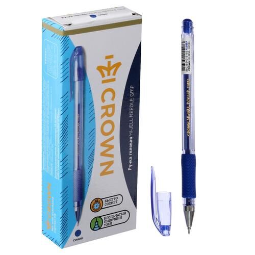 Ручка гелевая стандарт Crown HJR-500RNB резин. упор, цв. синий
