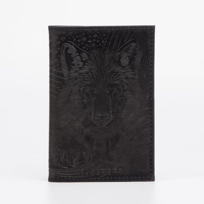 Обложка для паспорта, цвет чёрный, «Волк»