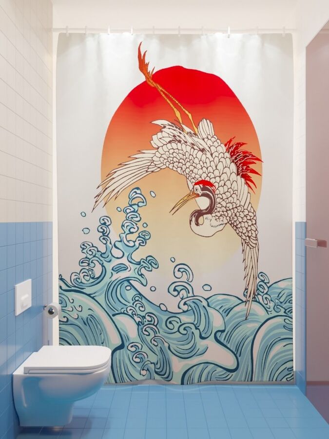 Фотоштора для ванной Японский журавль