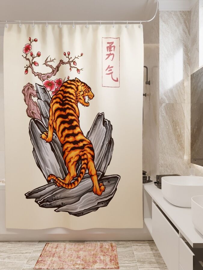 Фотоштора для ванной Японский тигр
