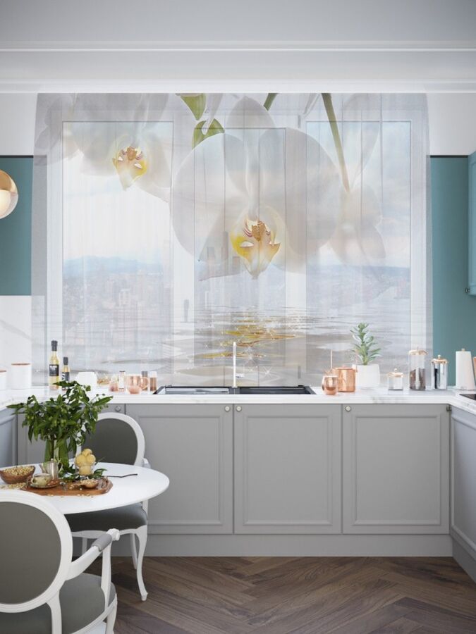 Кухонный фототюль Белые орхидеи