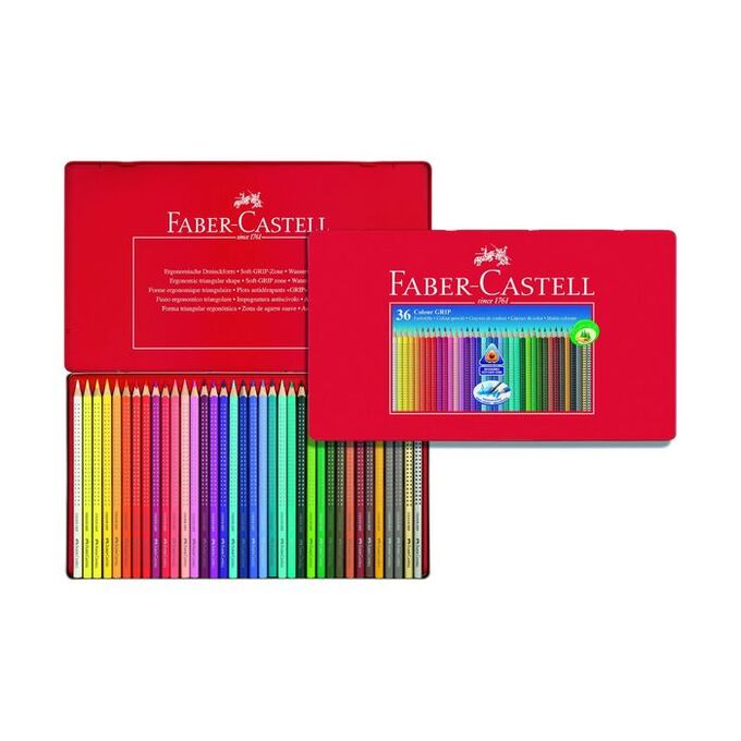 Карандаши 36 цветов Faber-Castell GRIP 2001 трёхгранные, в металлической коробке