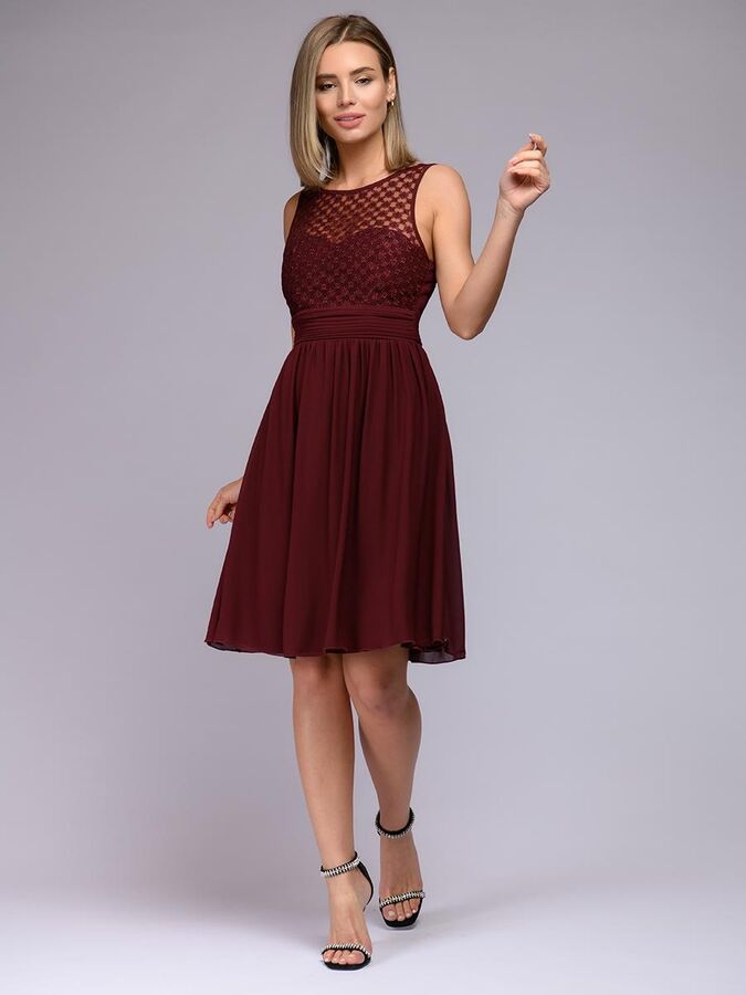 1001 Dress Платье бордовое c кружевной отделкой без рукавов