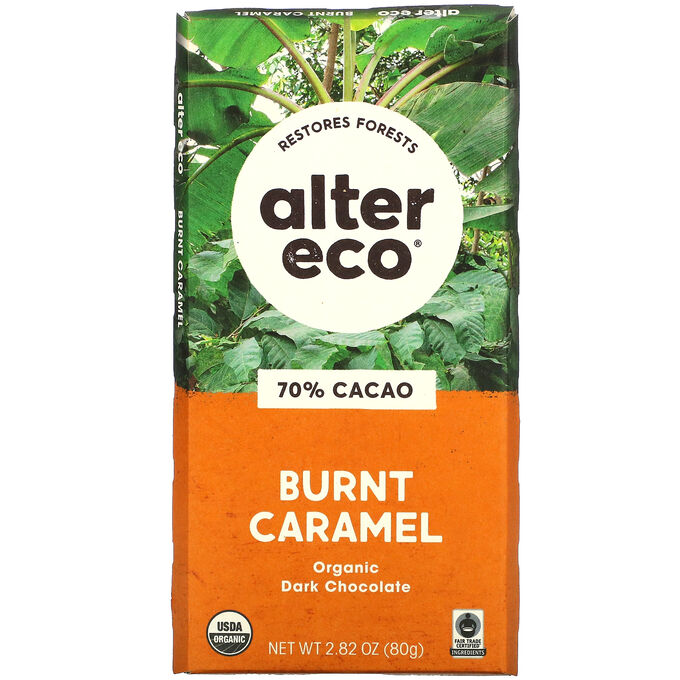 Alter Eco, органический черный шоколад, жженая карамель, 70% какао, 80 г (2,82 унции)