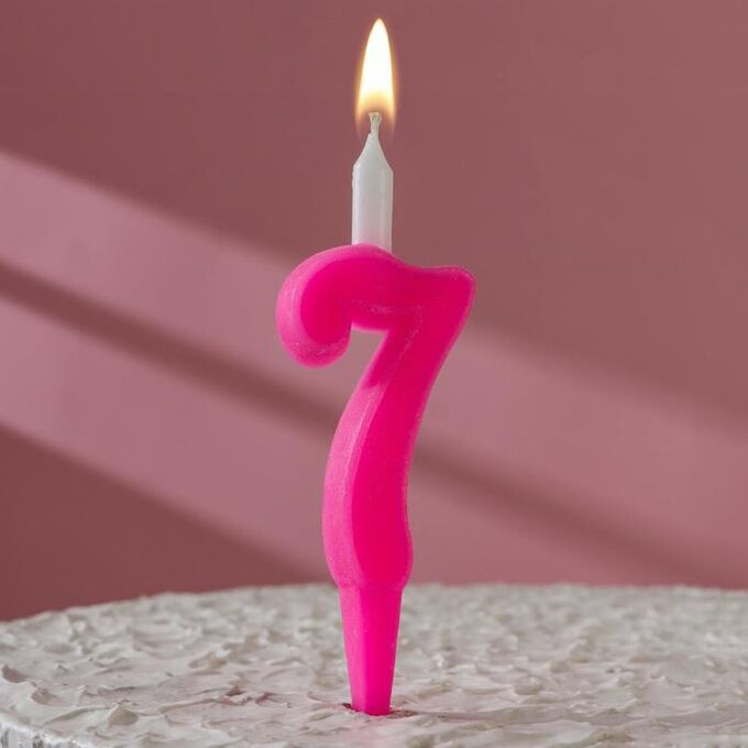Свеча для торта цифра &quot;Классика&quot;, 12 см, цифра &quot;7&quot; розовая