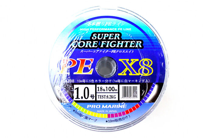 Плетеный шнур Promarine Super Core Fighter №1.0 PE X8 (100м, 18lb, 8.2кг, 8PE, multicolor)