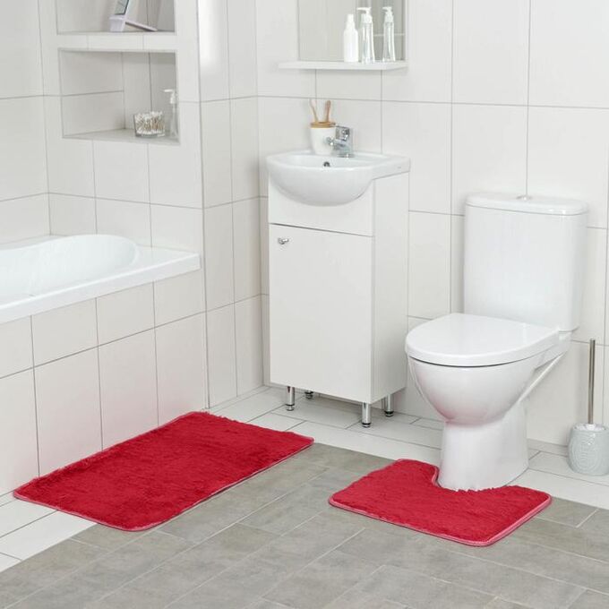 Набор ковриков для ванны и туалета  «Мягкий», 2 шт: 40?50, 50?80 см, цвет бордовый