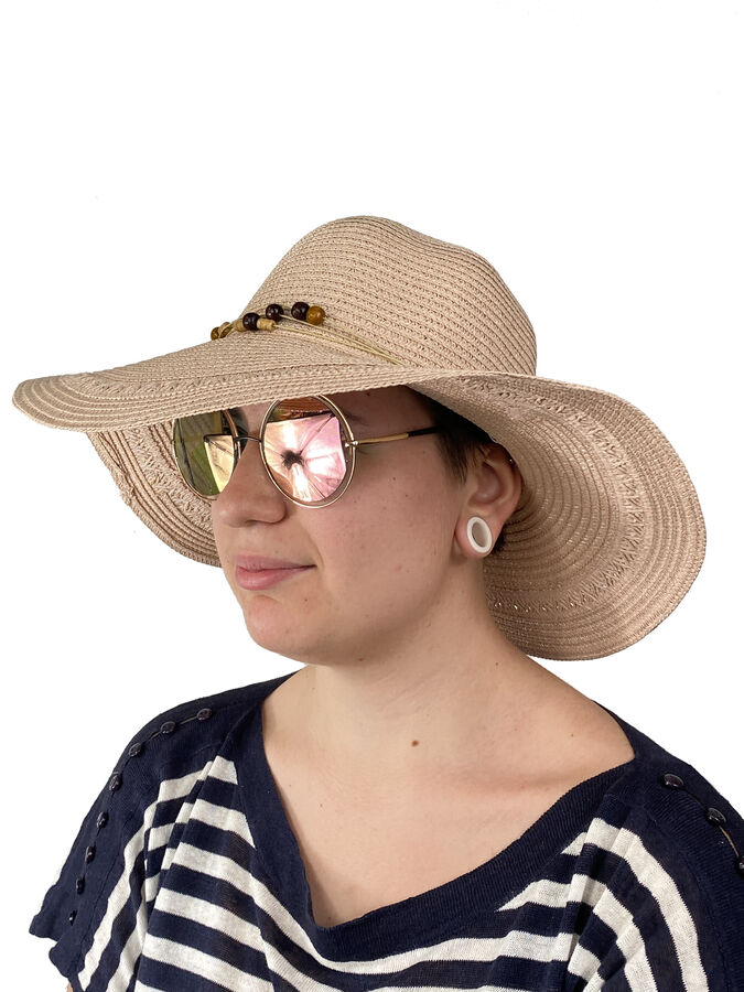 Плетёная женская шляпа с широкими полями, цвет пудровый