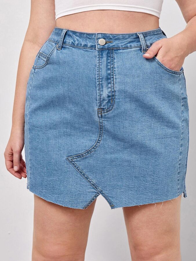 Асимметричная джинсовая юбка размера плюс
