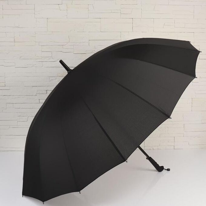 Зонт - трость полуавтоматический, 16 спиц, R = 59 см, цвет чёрный 5556371