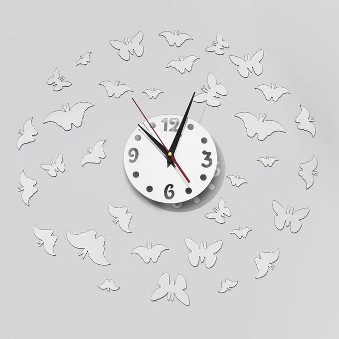 Часы-наклейка DIY &quot;Бабочки&quot;, плавный ход, d=15 см, 1 АА , цвет серебро 4632052