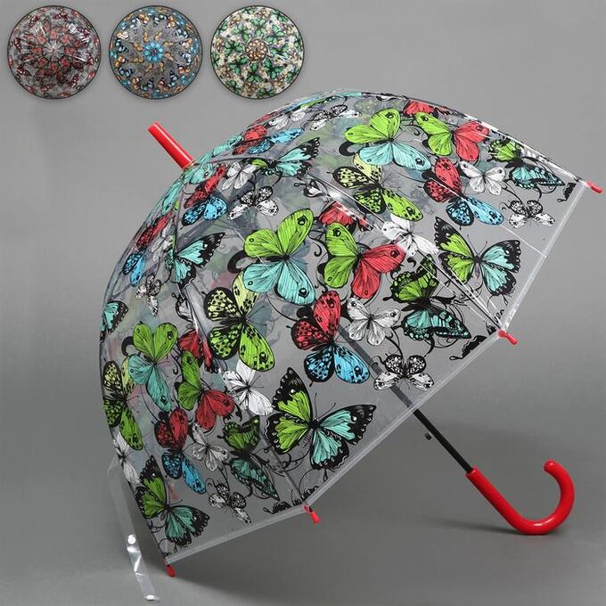 Зонт - трость полуавтоматический «Бабочки», 8 спиц, R = 40 см, цвет МИКС