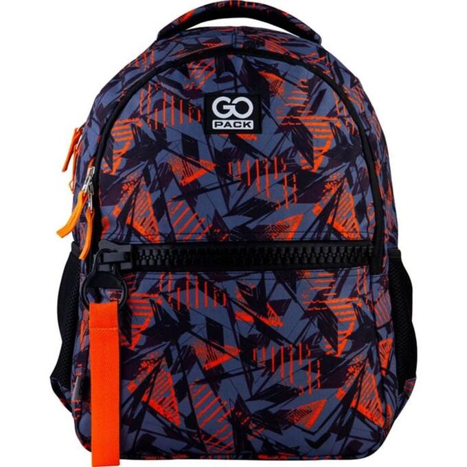 Рюкзак молодежный, GoPack 161, 42x30x13 см, эргономичная спинка, чёрный/оранжевый