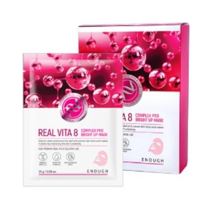 Enough Маска тканевая для лица с витаминами для сияния кожи Mask Real Vita 8 Complex Pro Bright Up, 25 гр