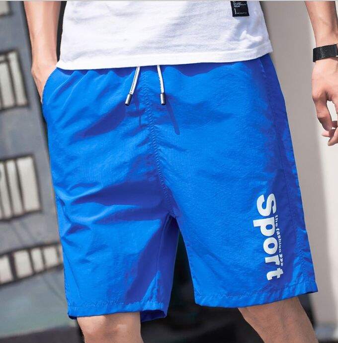 Мужские пляжные шорты, на шнуровке, цвет синий, надпись "Sport"