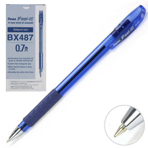 Ручка шарик &quot;Pentel Feel it!&quot; 0.7мм 3-х гран.корп., синяя 1/12 арт. BX487-C