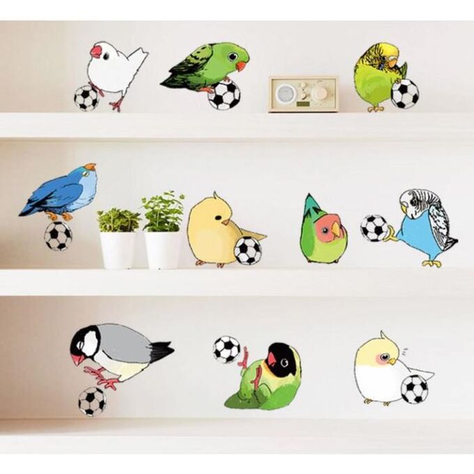 Наклейка пластик интерьерная цветная &quot;Попугайчики и футбольный мяч&quot; 50х70 см 6770071