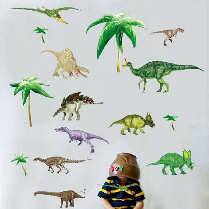 Наклейка пластик интерьерная цветная &quot;Динозавры и пальмы&quot; 50х70 см 6770063