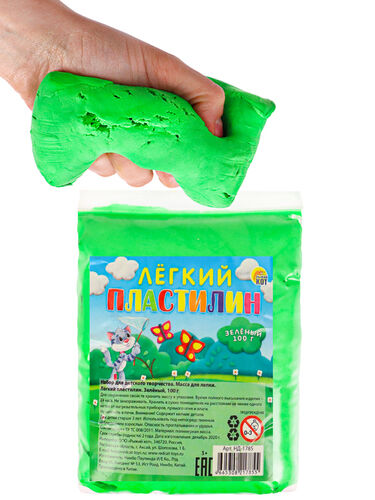 Масса для лепки Легкий пластилин 100 гр. цв.зеленый,4*13*10 см