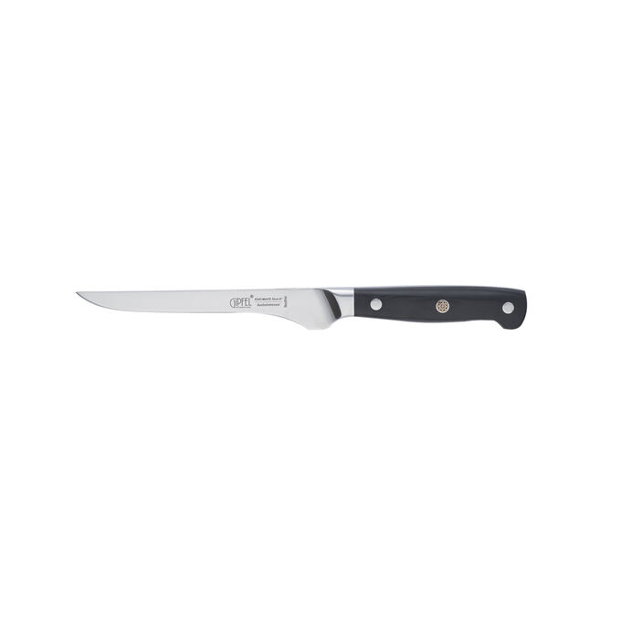 8653 GIPFEL Нож обвалочный NEW PROFESSIONAL 15см. Материал лезвия: сталь X50CrMoV15. Материал ручки: стеклотекстолит G10. Толщина: 2,3мм. Цвет ручки: черный