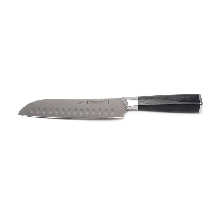 9883 GIPFEL Нож поварской сантоку LAMINILI 17см. Материал лезвия: сталь X50CrMoV15. Материал ручки: сталь, древеснослоистый пластик. Толщина: 2,5мм