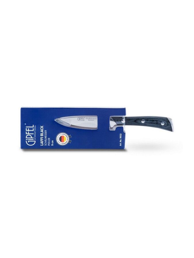 9932 GIPFEL Нож для чистки овощей LAFFI BLACK 9см. Материал лезвия: сталь X50CrMoV15, полирование зеркальное. Материал ручки: сталь, древеснослоистый пластик. Толщина: 2,0мм