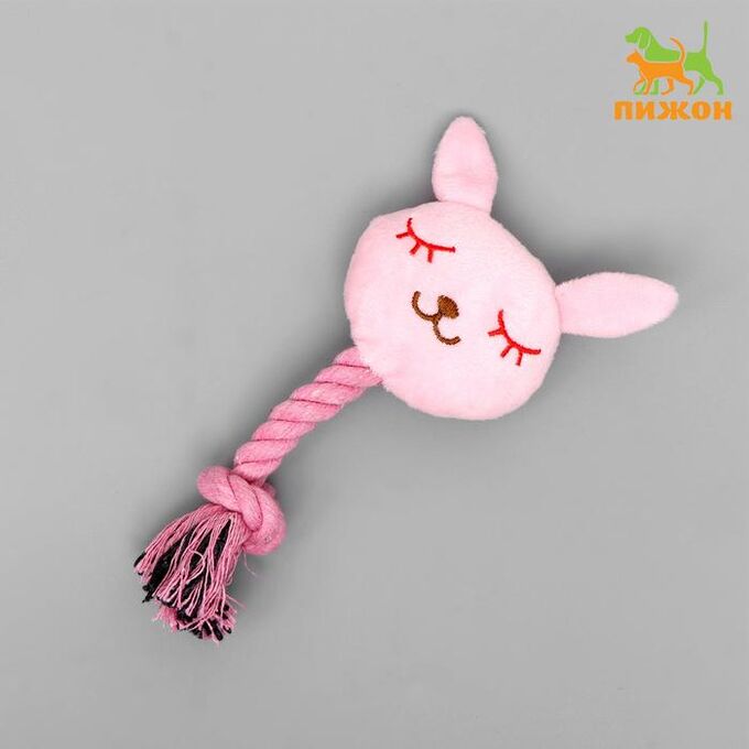 Пижон Игрушка мягкая для собак &quot;Зайка с канатом&quot;, с пищалкой, 18 см, розовая