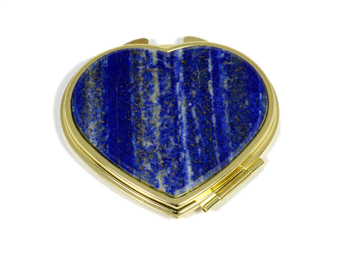 Зеркало с накладкой из лазурита афганского сердечко 70*68*9мм, золотистое