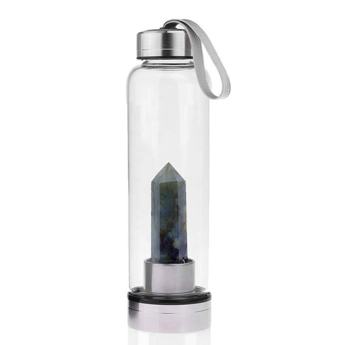 Бутылка для воды с кристаллом лабрадора 70*70*250мм.