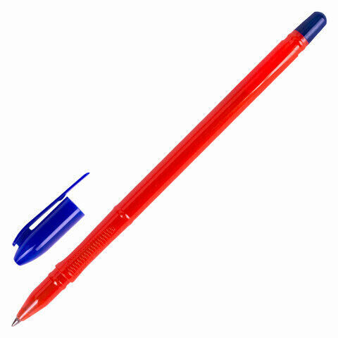 Ручка шариковая масляная STAFF &quot;Flame&quot;, СИНЯЯ, корпус оранжевый, узел 1 мм, линия письма 0,7 мм, 143203, OBP332