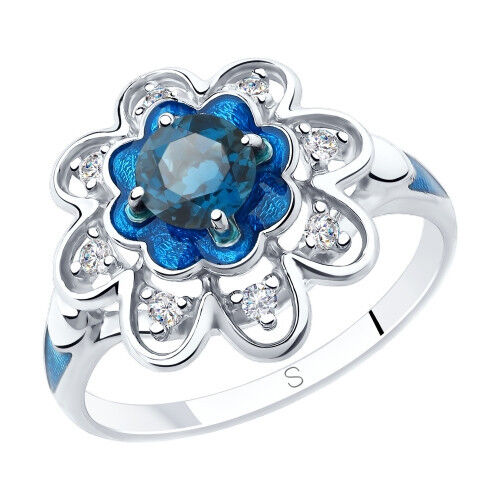 SOKOLOV Кольцо из серебра с эмалью и синим топазом и фианитами арт 201