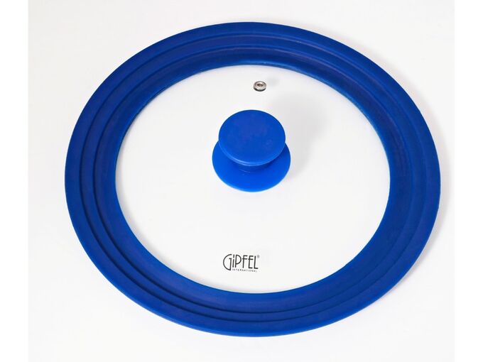 1027 GIPFEL Крышка GIUM стеклянная на 3 размера 28,30,32 см с силиконовой прокладкой, синяя