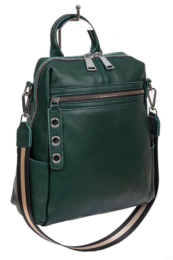 Молодёжная сумка-рюкзак из фактурной натуральной кожи, цвет тёмно-зелёный