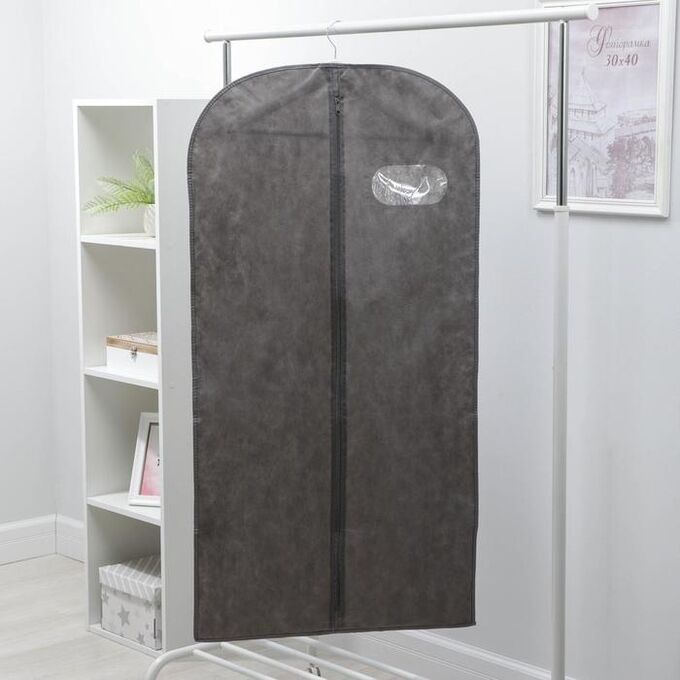 СИМА-ЛЕНД Чехол для одежды с окном, 60x120 см, спанбонд, цвет серый