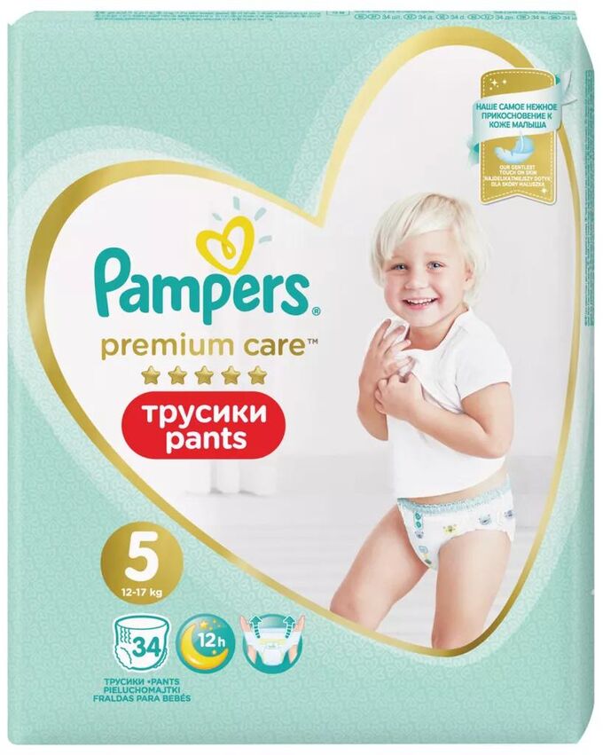 PAMPERS Подгузники-трусики Premium Care Pants д/мальчиков и девочек Junior (12-17 кг) Упаковка 34