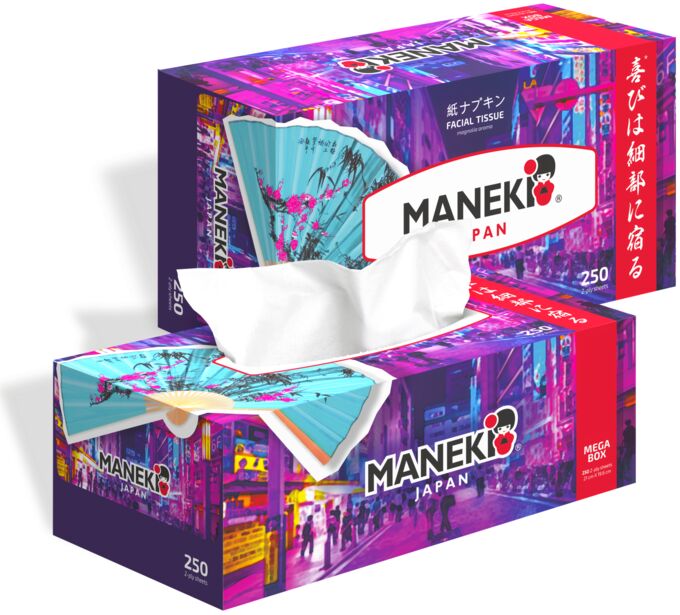 Салфетки бумажные &quot;Maneki&quot; DREAM с ароматом магнолии, 2 слоя, белые, 250 шт./коробка